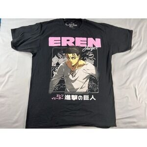 Attack On Titan Eren Jaeger T-Shirt Mens Large Black Anime Final Season